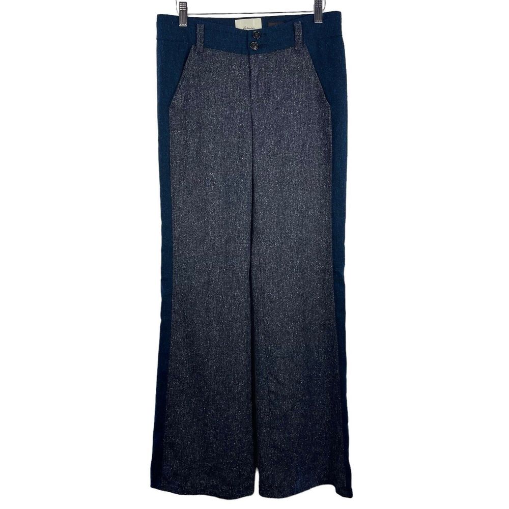 Anthropologie Elevenses‎ Brighton Flared Pants Womens Size 2 Gray Blue Tweed
